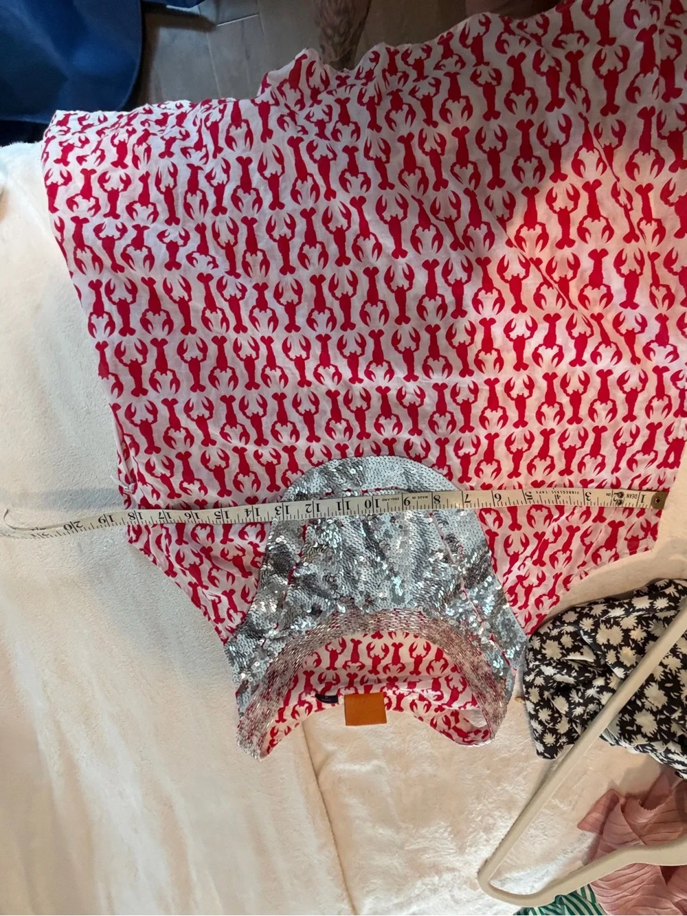 Tory Burch Red and Silver Sequin Scoop Neck Top Lobster 12 L